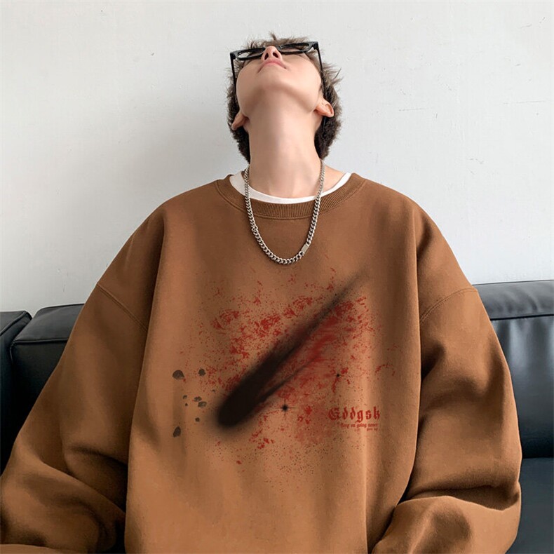 内景春季新款喷漆流星圆领卫衣男潮宽松打底衫WY00206/P35加绒P45,男装卫衣,电商B316