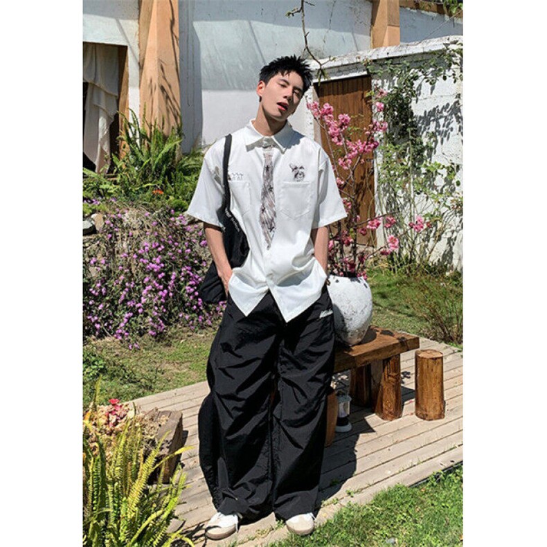 创意设计感领带涂鸦白色衬衫短袖男女夏季趣味学院风衬衣C384,男装T恤,星座1116A（原606A-3）