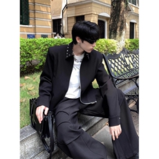 JY235-P55小众金属铆钉设计感垫肩外套男短款网图，女装短外套，星座1501-3