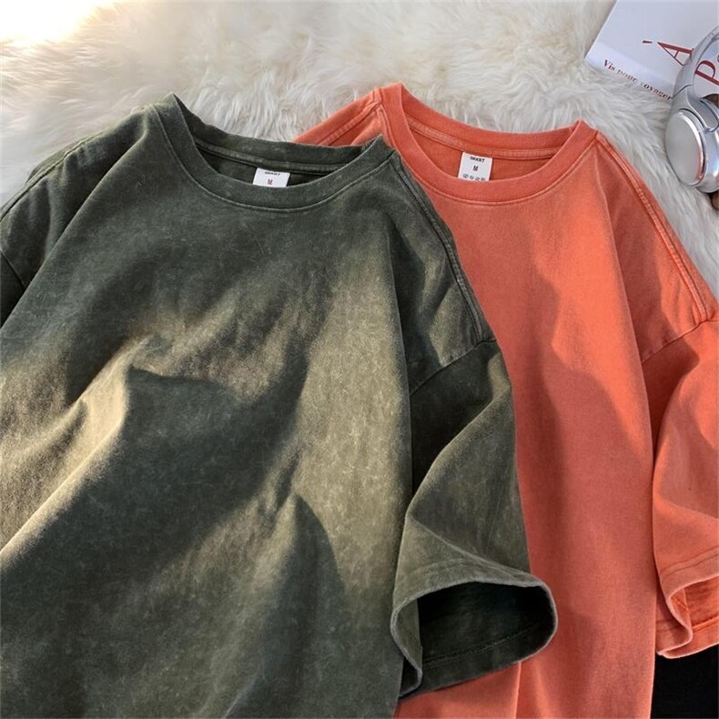 水洗新上做旧男女夏季宽松美式复古半袖衣服B225-T9398-P35-X48,男装T恤,电商B225