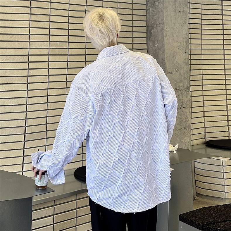 菱格流苏蓝色长袖衬衫男2025年春秋美式休闲衬衣CS90-P58,男装衬衫,电商C307