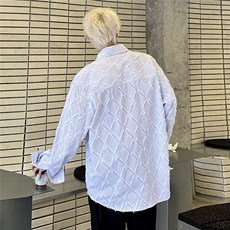 菱格流苏蓝色长袖衬衫男2025年春秋美式休闲衬衣CS90-P58，男装衬衫，电商C307