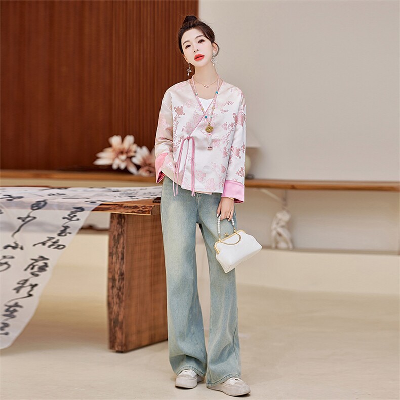 复古提花外套2025年春季新中式设计感小众改良汉服上衣长袖,女装短外套,水衣源