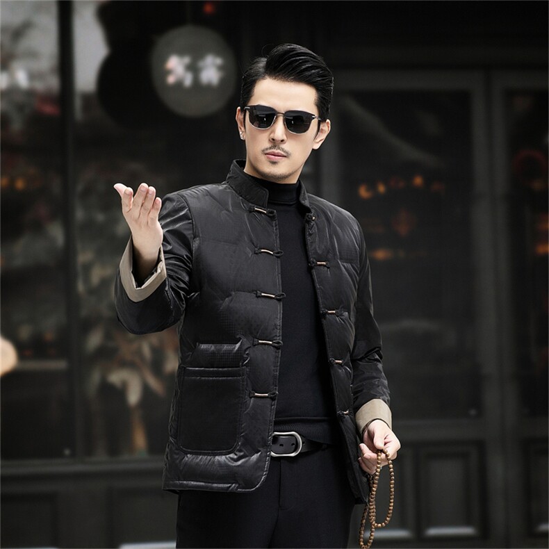 中老年唐装90绒羽绒服男士复古盘扣风羽绒服外套中式唐装,男装羽绒服,钱塘723