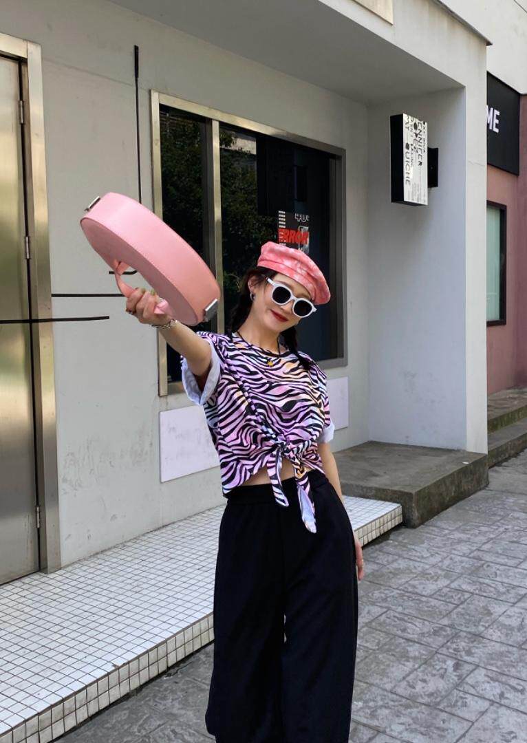 蝴蝶结斑马垫肩短T辣妹风百搭洋气，其它，Alissa Lin