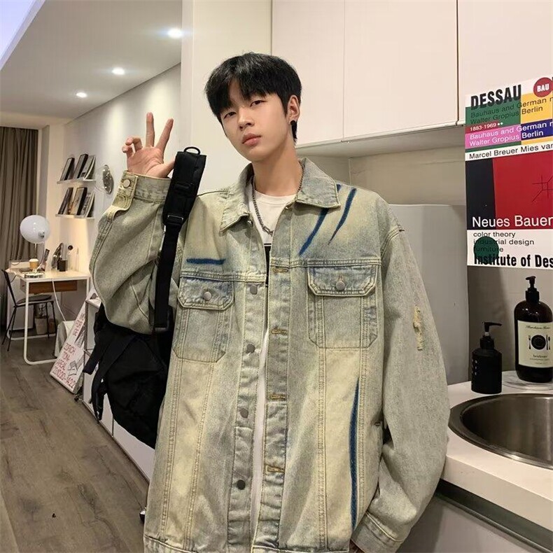 做旧毛边牛仔外套男生秋冬休闲潮流高街CC023-P67,男装工装外套,星座911-3