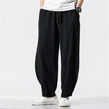 春夏中国风亚麻男裤子复古宽松大码阔腿哈伦裤QT6008-1/K028/P65，男装休闲裤，电商A008