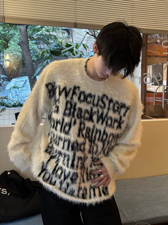 美式字母提花圆领海马毛情侣毛衣秋冬小众针织衫上衣M7189,男装针织衫/毛衣,星座1116A（原606A-3）