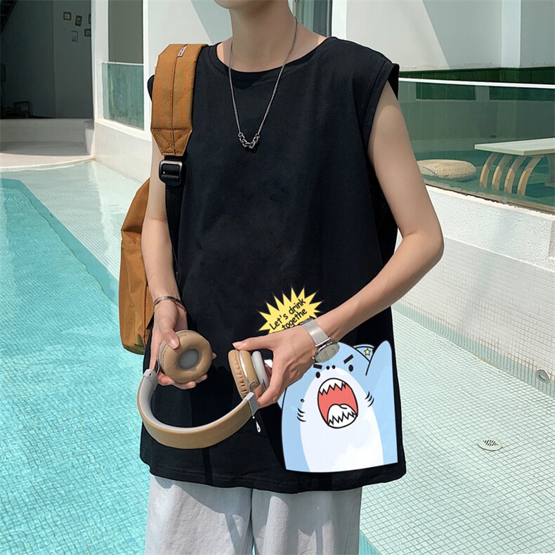 ！港风2023夏季无袖背心男加肥加大码宽松短袖T恤男BX274-P20,男装背心/马甲,电商B371