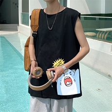！港风2023夏季无袖背心男加肥加大码宽松短袖T恤男BX274-P20，男装背心/马甲，电商B371
