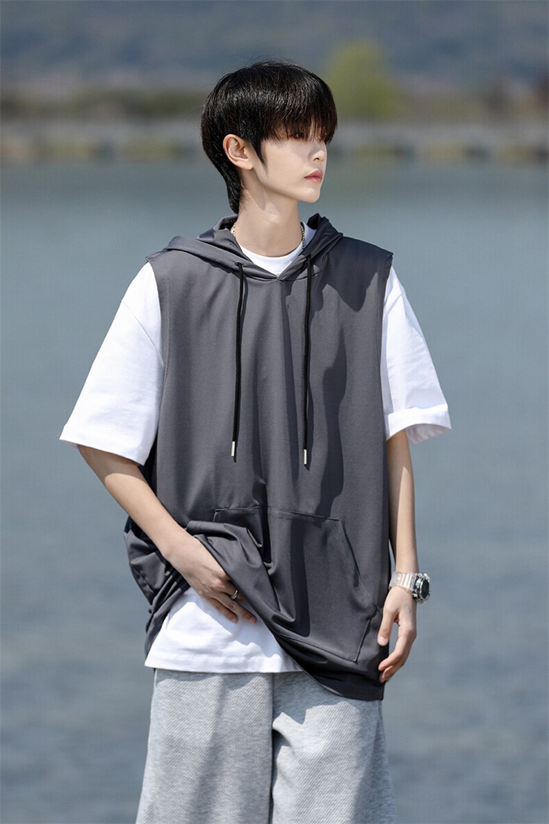 M-8XL特大码冰丝速干连帽背心男篮球运动无袖健身服坎肩TDX315P35,男装T恤,电商D206-1
