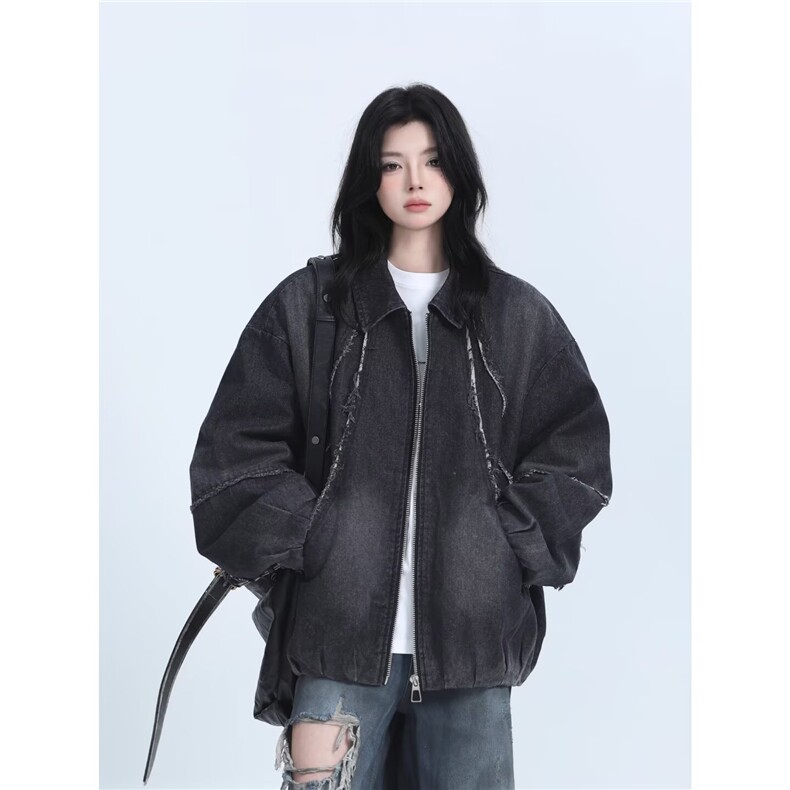 美式做旧扎染重工毛边牛仔外套男女秋冬新款ins潮夹克LF4003-P77,男装工装外套,星座1008