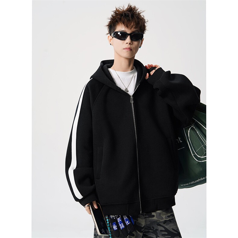 得物二开开衫拼接加绒卫衣男刺绣潮外套A266-WH022-P60加绒70，女装短外套，电商A266