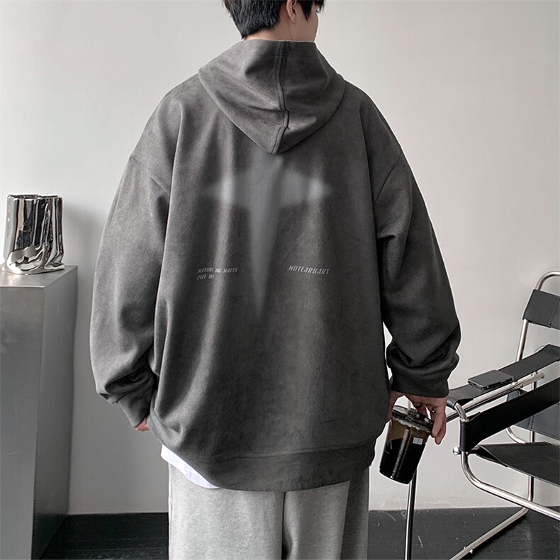 2023春新款港风麂皮绒美式宽松连帽套头卫衣23102-P55控85,男装卫衣,星座914-3