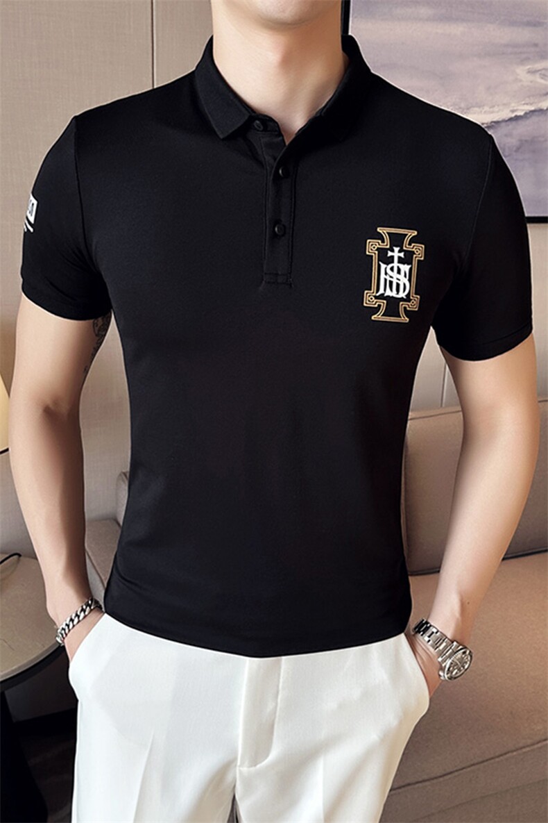 2024夏季新款修身短袖POLO衫韩版时尚印花T恤男D8807-p55控85,男装Polo衫,电商D303