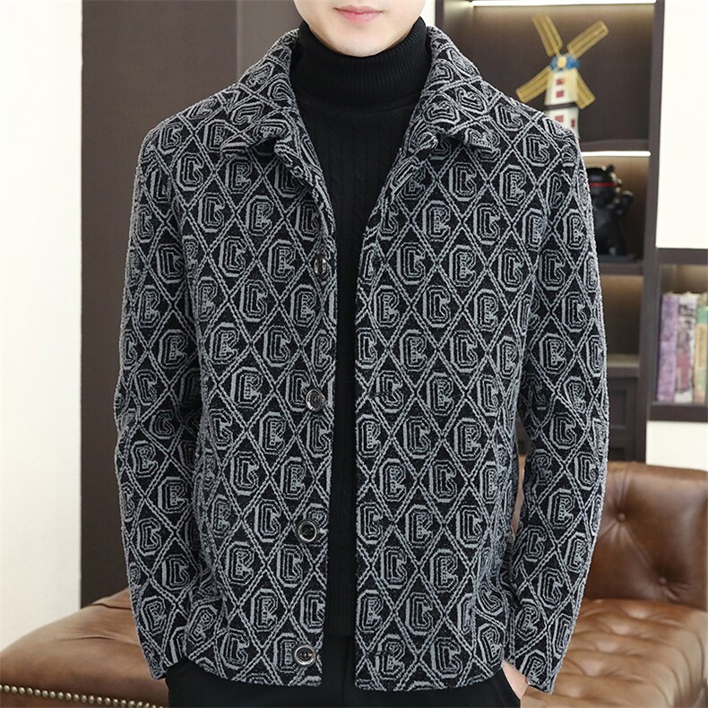 新款冬季加棉加绒翻领修身潮流毛呢大衣外套男D65P135控228，男装毛呢大衣，电商B226