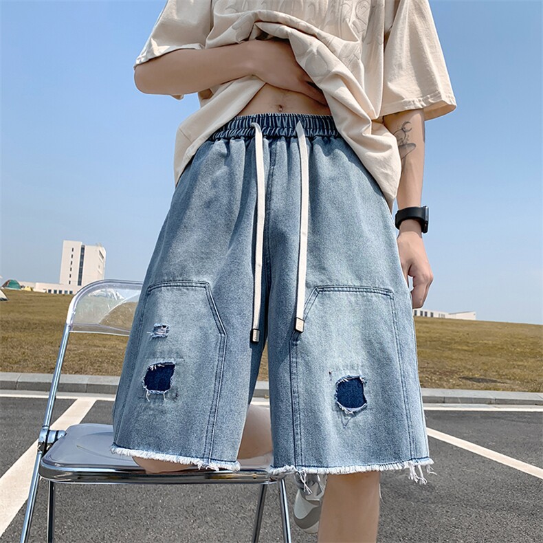 2023夏季新款薄牛仔裤短裤潮男休闲宽松五分裤XD22965-P45,男装牛仔裤,电商A042