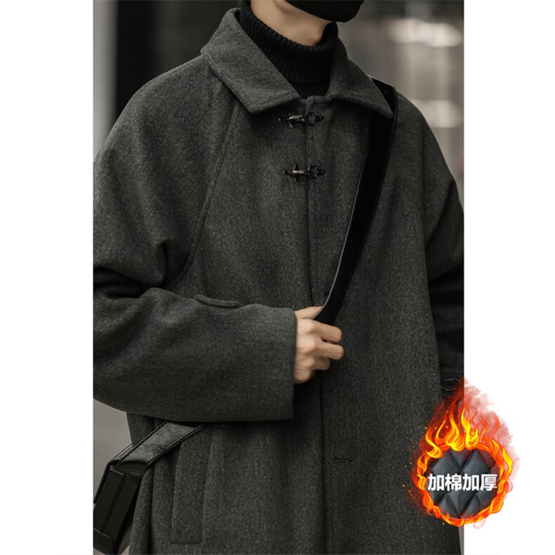 加棉加厚飞机扣过膝毛呢大衣中长款风衣外套504-F62-P125控168，男装风衣，星座504
