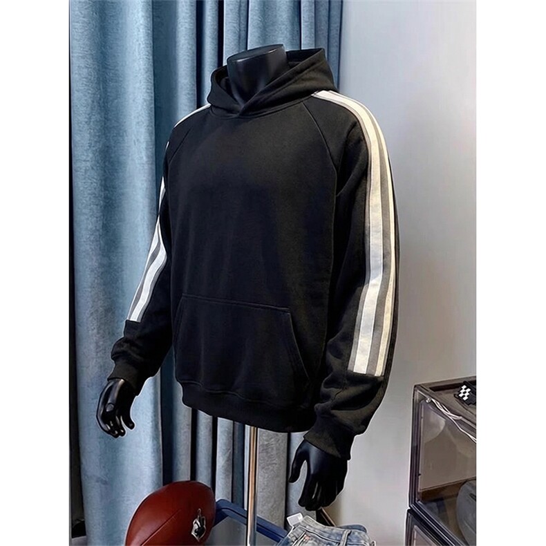 高品质春装新款男女美式高街宽松纯色拼接织带撞色连帽卫衣FM18,男装卫衣,电商A486