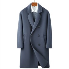 毛呢大衣中年男士新款上衣商务休闲时宽松男装双面呢纯色免烫外套，男装毛呢大衣，电商B212（原钱塘6029）