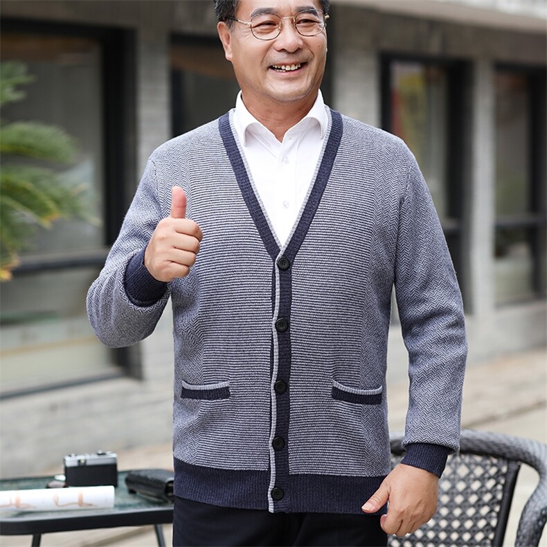 2024秋冬新款中老年男款V领纽扣开衫,男装羊绒开衫,衣恋羊绒
