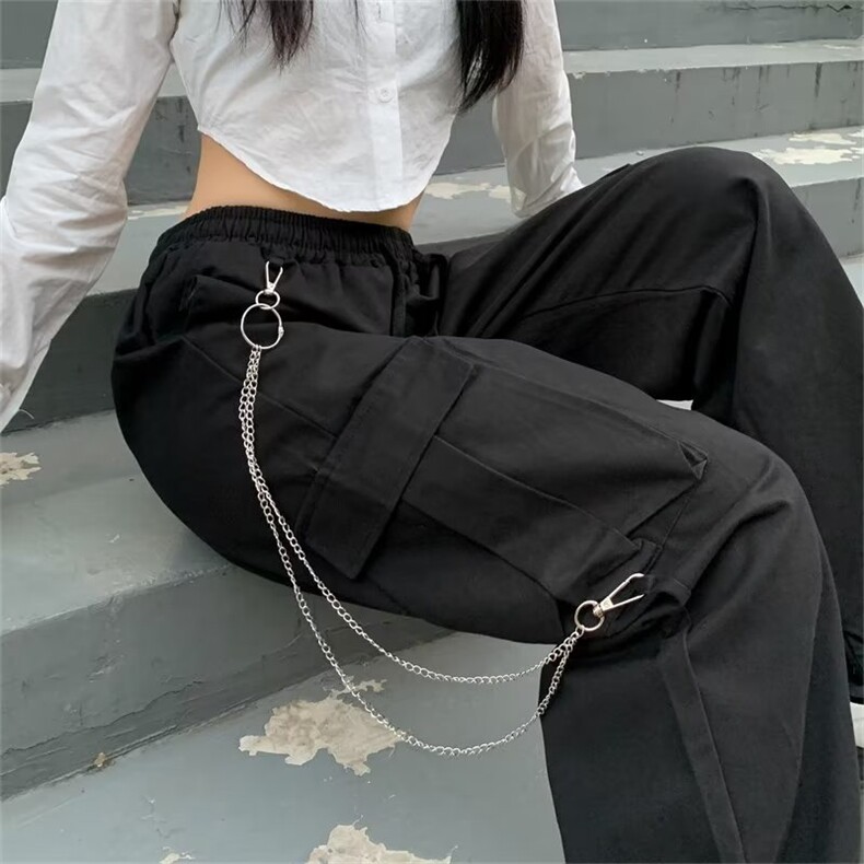垂感拖地工装裤女高腰显瘦直筒阔腿裤高街hiphop裤子潮CK103-P50,男装休闲裤,星座1008
