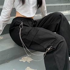 垂感拖地工装裤女高腰显瘦直筒阔腿裤高街hiphop裤子潮CK103-P50，男装休闲裤，星座1008