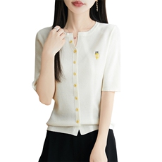 V领其他修身型夏季五分袖宽松显瘦冰丝T恤上衣，女装T恤，暖圣羊羊绒