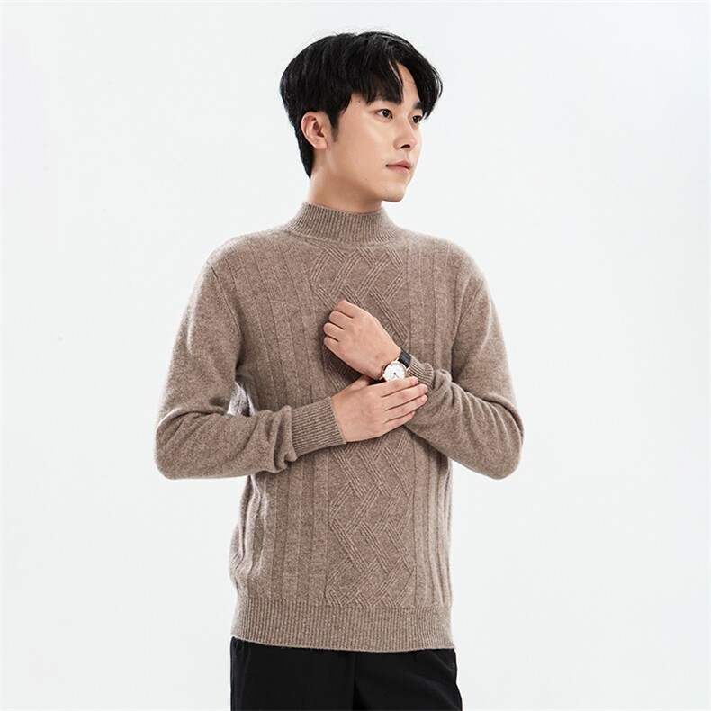 纯色2024年秋季长袖时尚都市套头半高领针织羊毛衫，男装羊毛衫，牧绒家园高端店