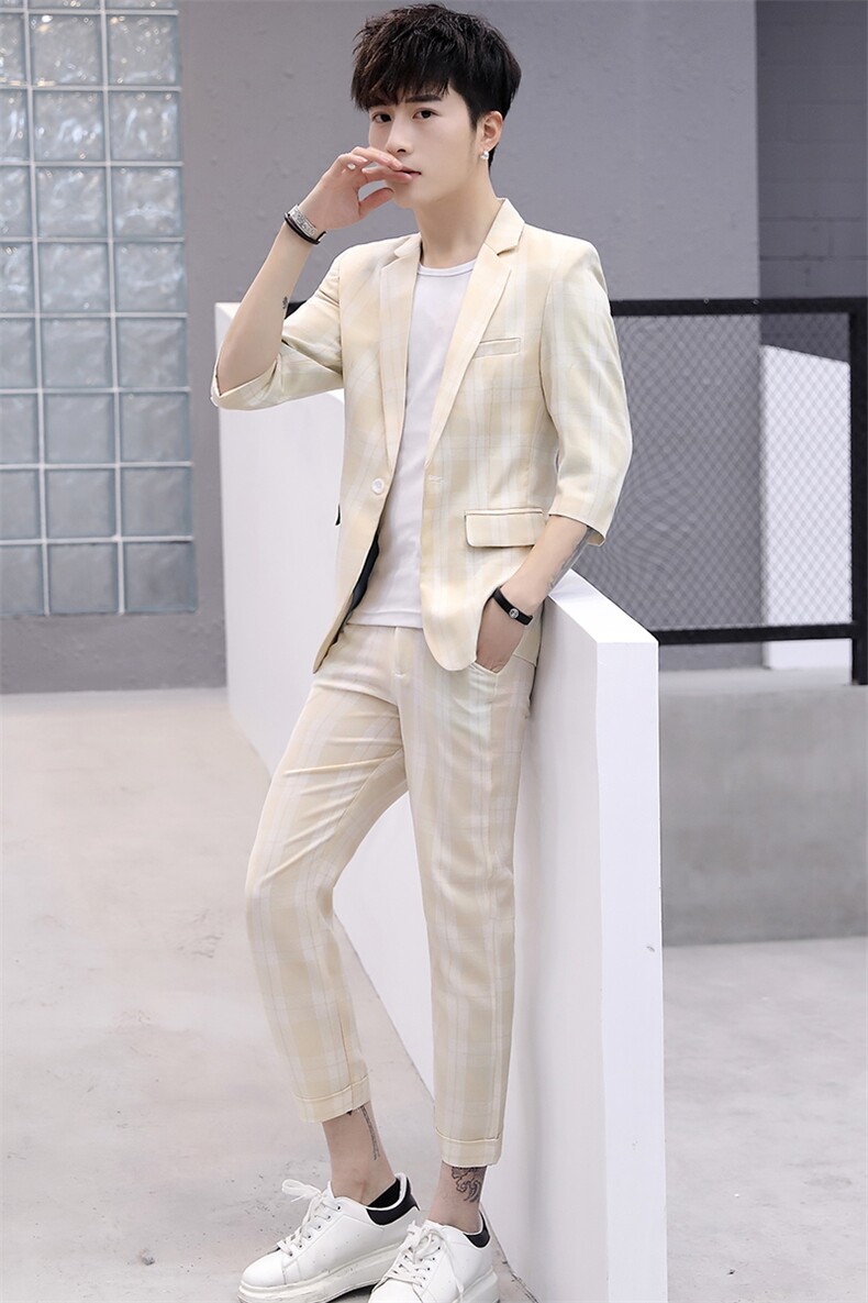 夏季中袖二件套韩版修身七分袖学生帅气休闲薄款XZ1304-2,男装西服,星座613B
