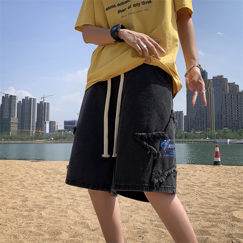 毛边牛仔短裤高街男美式街头宽松休闲五分裤子夏季薄款DK0209-P40,男装牛仔裤,星座308B-1