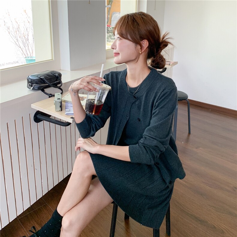 针织开衫+百褶背心连衣裙两件套装2C267-929-P120-K198,女装套装/套裙,茵姿媚