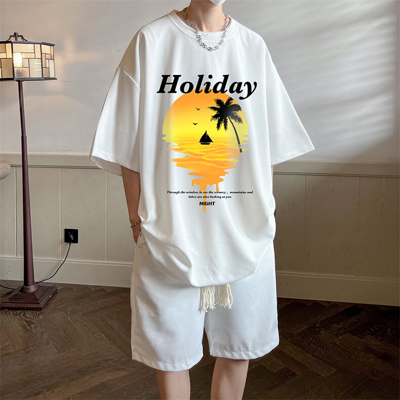 华夫格套装运动短袖t恤套装休闲两件套一套 HZ84266-P44图片