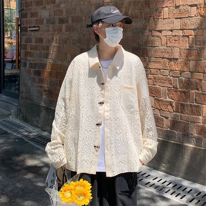 法式复古镂空衬衫2022秋季男女新款宽松休闲开衫衬衣HC62P45,男装衬衫,星座1116-2