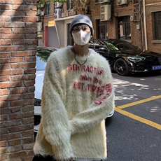 美式潮软糯秋冬毛衣男复古创意提花字母宽松情侣针织衫M57222-p50，男装针织衫/毛衣，星座1008