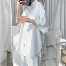 C6042/P35夏款2023新款港风冰丝克莱因蓝衬衣男开衩短袖衬衫控58，男装衬衫，电商A141