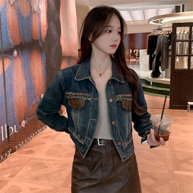 现货可推2024新款秋装港风复古简约宽松休闲气质水洗牛仔外套女,商品下架区,网红馆