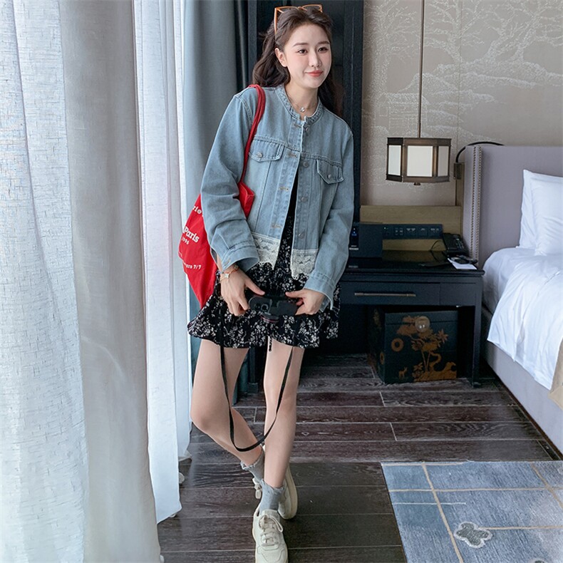 新款现货主推下摆拼接花边牛仔外套2512-P135-K198,女装短外套,2C129