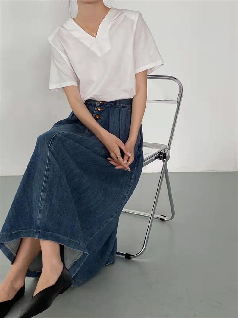 短袖+牛仔半裙，女装半身裙，季尺