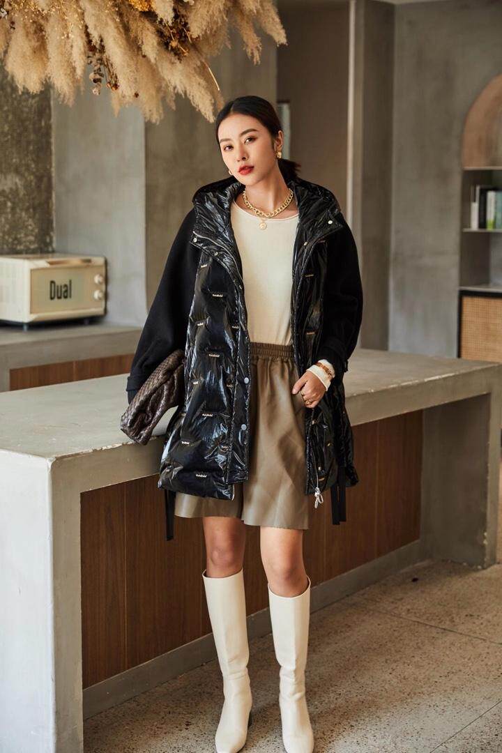 现货款2021秋冬羽绒拼接羊绒，其它，新风格