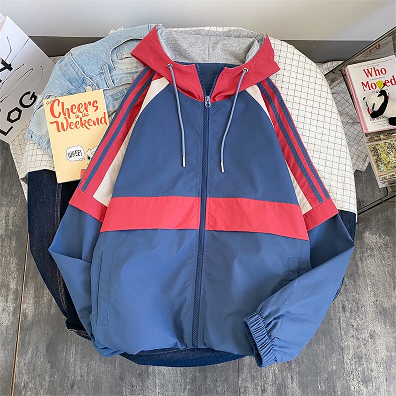 春季新款潮牌连帽潮牌条纹拼色夹克外套CYJK2121-P75图片