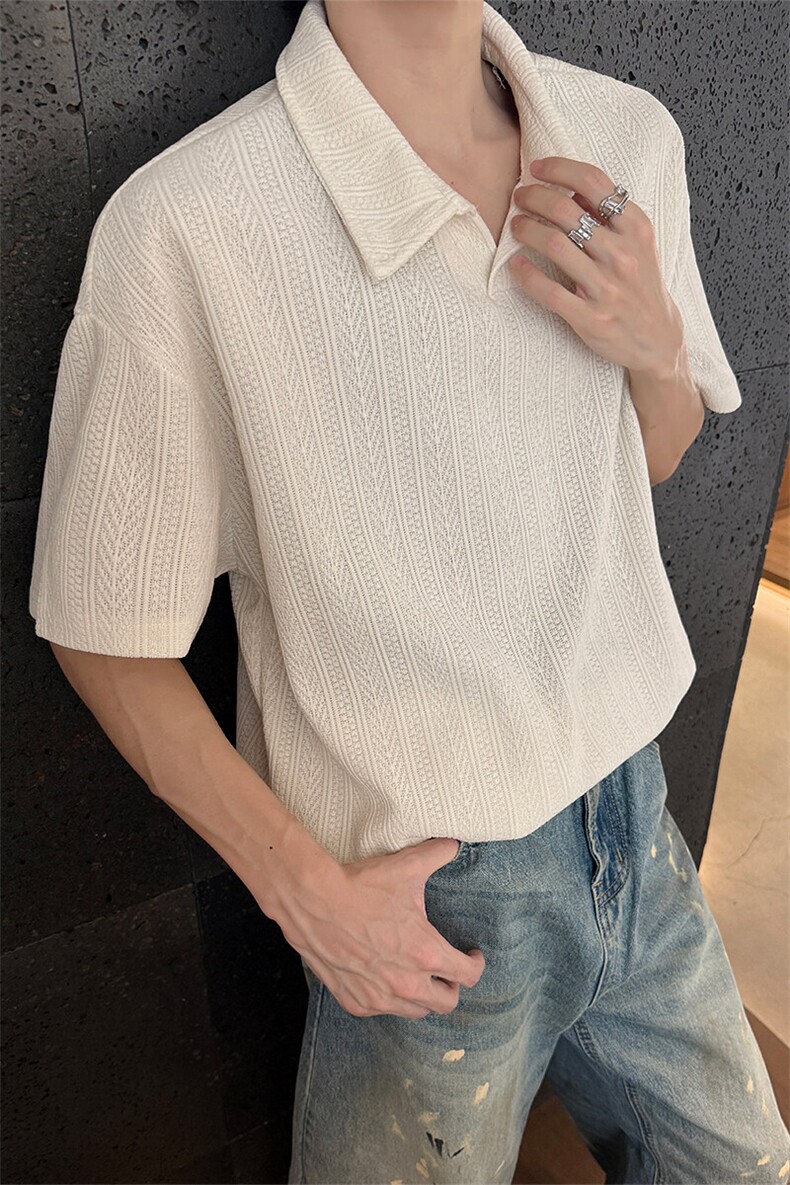 夏季宽松麦穗条短袖T恤潮简约翻领半袖811A-T135-特P30,男装T恤,星座811A