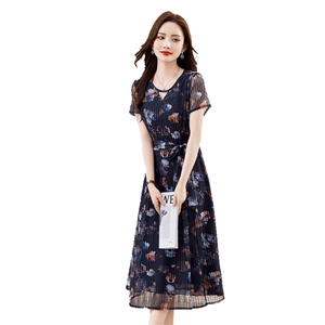 【新品】吾爱衣2419款雪纺连衣裙女夏季气质收腰百搭碎花裙图片