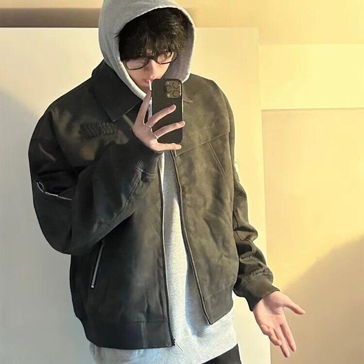 扎染皮衣外套男秋季水洗做旧美式复古衣服春秋款潮牌欧美街头夹克,男装夹克,星座506A