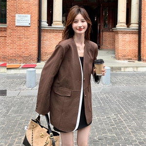 美拉德咖色轻薄设计感chic西装外套女早春秋韩系超好看酷飒风西服图片