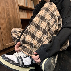 8XL-M特大码加厚毛呢料格子休闲裤宽松直筒长裤子男裤毛呢裤K946，男装休闲裤，电商D206-1