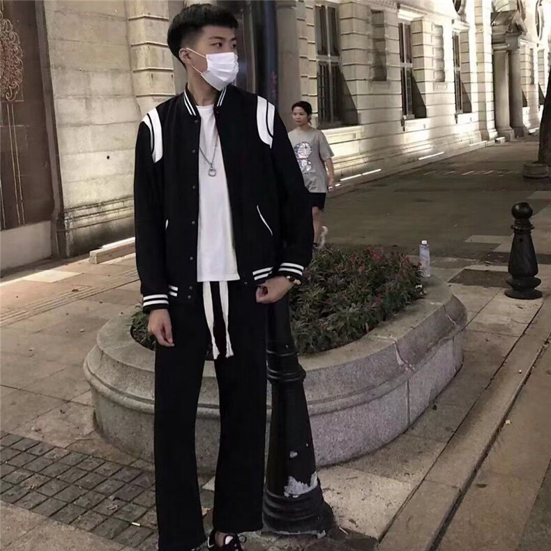 新款春秋季棒球领潮流时尚潮牌标准拼色夹克男女青春流行长袖潮图片