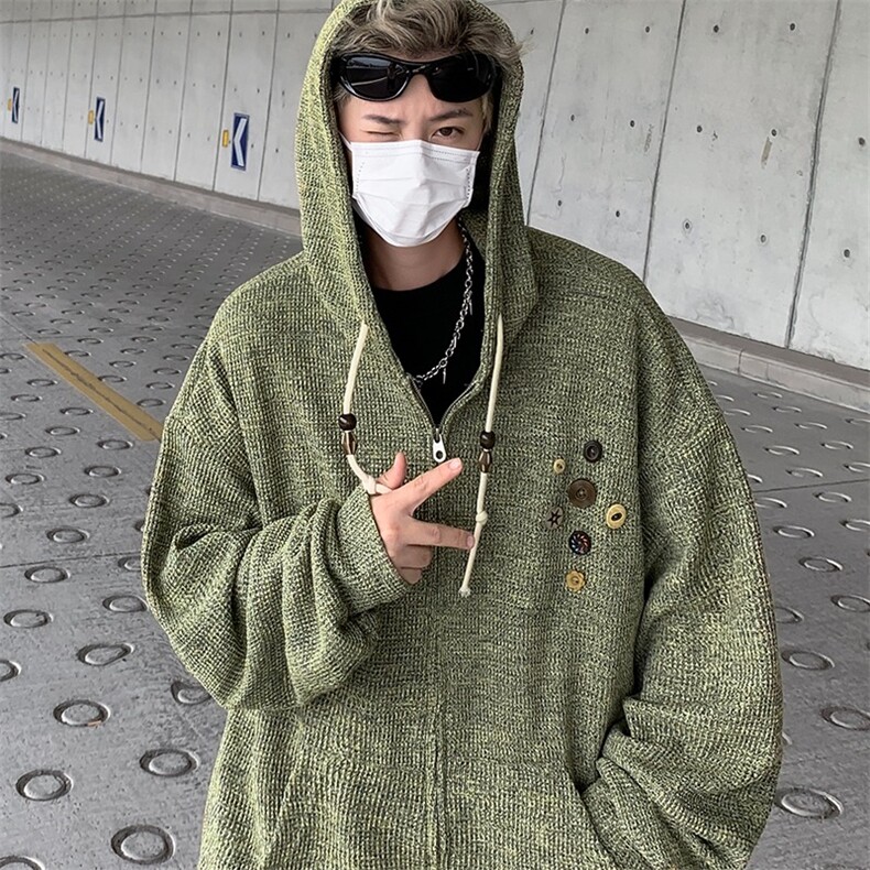 美式复古设计感针织连帽外套男女小众早春慵懒卫衣开衫潮牌,女装短外套,星座1013