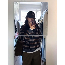 KK103-P75复古条纹拼色连帽拉链卫衣女春秋宽松开衫帽衫，男装卫衣，电商B323A