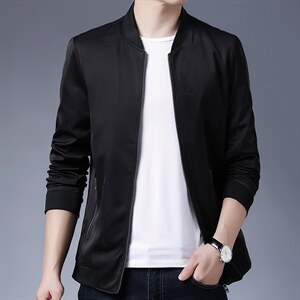 棒球领夹克男2023秋季新款商务休闲爸爸外套中年男装长袖薄款上衣图片